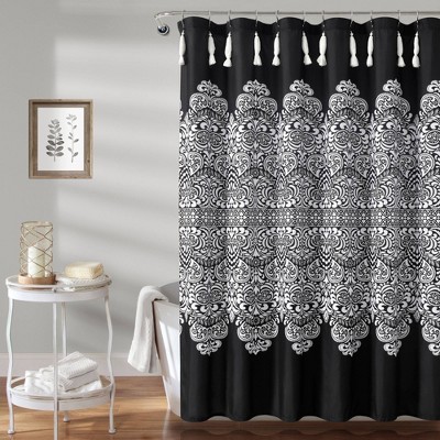 72"x72" Boho Medallion Shower Curtain Black - Lush Décor