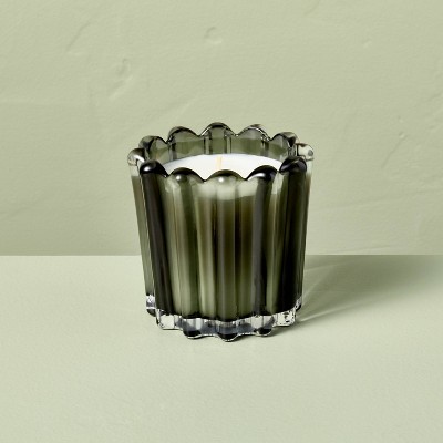 Ribbed Glass Leather and Tonka Jar Candle Dark Green 7oz - Hearth & Hand™ with Magnolia