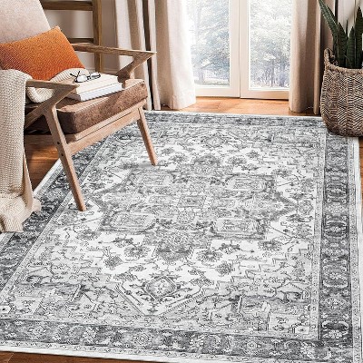 Large Washable Boho Vintage Area Rug Non-Slip Low Pile Machine Washable Carpet for Living Room, Bedroom, Office, Dining Room Kitchen
