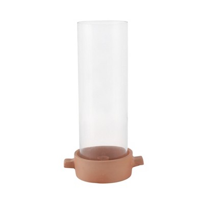 Pottery Glass Terracotta Pillar Holder and Taper Holder with Rustic Base and Cylindrical Hurricane Sleeve