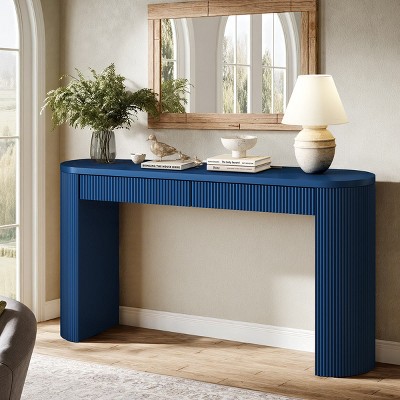 Modern Wood Console Table,Pine Veneer Storage Table with MDF Drawers and Curved Legs,Entryway or Living Room Furniture-Cuddlewood