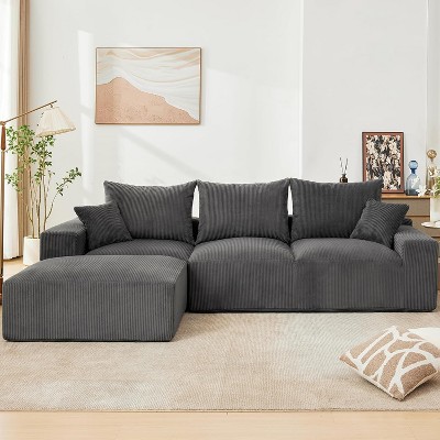 110" Modular Sectional Sofa with Chaise Lounge,Plush Corduroy Cloud Couch,Deep Seat Boneless L-Shape Sofa,Fabric for Living Room or Apartment