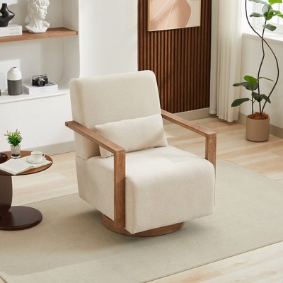 GDFStudio Alvis 360° Swivel Blend Upholstered Chair with Rubberwood Armrests