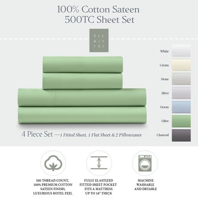 Ella Jayne 100% Cotton Sateen 500 Thread Count Deep Pocket 4-piece Sheet Set