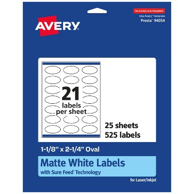 Avery Matte White Oval Labels, 1-1/8" x 2-1/4"