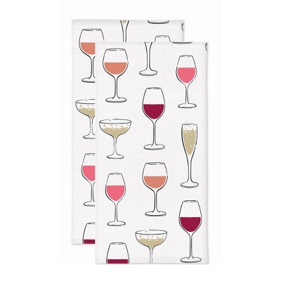 2pk Wine Glass Print Kitchen Towel - MU Kitchen: Durable Cotton, Absorbent, Machine Washable
