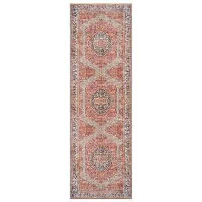World Rug Gallery Valora Red Vintage Medallion Washable Low-Pile Indoor Area Rug with Non-Slip Backing