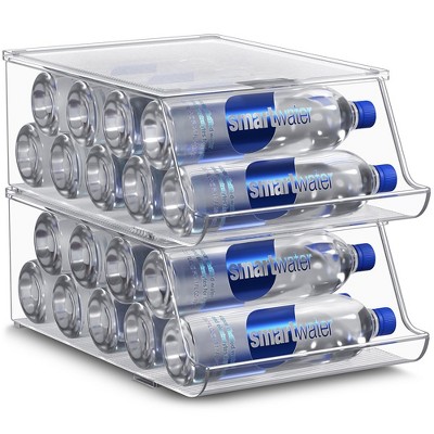 Sorbus Set of 2 Water Bottle Organizer Bins with Lids - Can and Bottle Holder Drink Dispenser - for Fridge, Pantry, Kitchen Organization and Storage