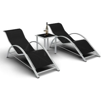 WhizMaz Outdoor Chaise Lounge Set of 3 - Pool & Beach Recliner Chairs with Side Table for Deck, Balcony, Lawn, Patio