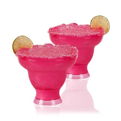 HOST FREEZE Margarita Cocktail Glasses, Frozen Cup Double Wall Plastic Margarita Glasses Drinking Set Modern Drinking Glasses 12oz Punch Pink Set of 2