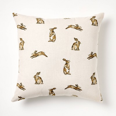 Oversized Printed Bunny Square Throw Pillow Linen/Brown - Threshold™ designed with Studio McGee: Winter Animal Pattern, 24"x24"