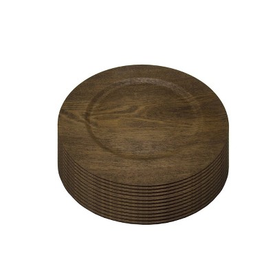 Gibson Home 13" 12pk Wood Feri Chargers: Brown Melamine Round Serving Trays, Hand Wash Only