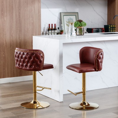 Modern PU Upholstered Swivel Set of 2 Bar stools, Adjustable Seat Height with the whole Back Tufted, 4Q - ModernLuxe