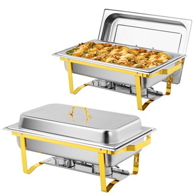 ROVSUN 2 Pack Gold 9QT Chafing Dishes for Buffet, Rectangular Stainless Steel Chafers and Buffet Warmers Sets for Party