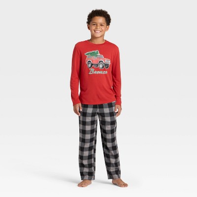 Boys' 2pc Ford Bronco Holiday Long Sleeve Pajama Set - Red