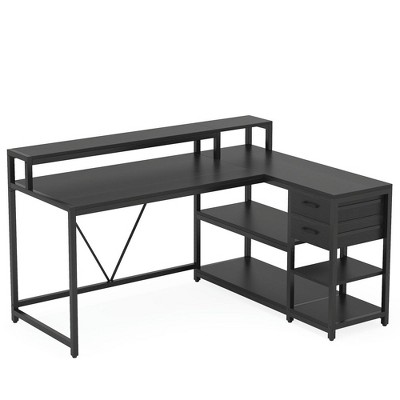 Resenkos Computer Desk, Office Desk, Study Desk,Reversible L-Shaped Desk, Industrial Corner Desk with Drawer & Shelves,Rustic Brown