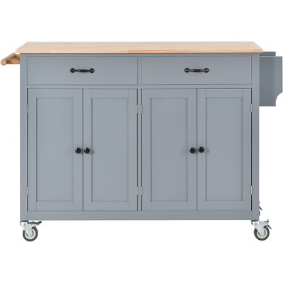 Maliang 54.3" W Kitchen Island Cart with Locking Wheels, 4 Door Cabinet and 2 Drawers,Spice Rack, Towel Rack