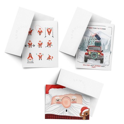 Santa Working Out, Santa Nap, Winter Jeep Winter/Holiday/Christmas Greeting Card Pack Sets (3 ct, Assorted) by Ramus & Co