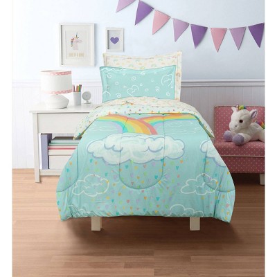 5pc Twin Rainbow Clouds Kids' Bed in a Bag Blue - Kidz Mix: Girls Bedding Set, Microfiber, Breathable, Fade-Resistant
