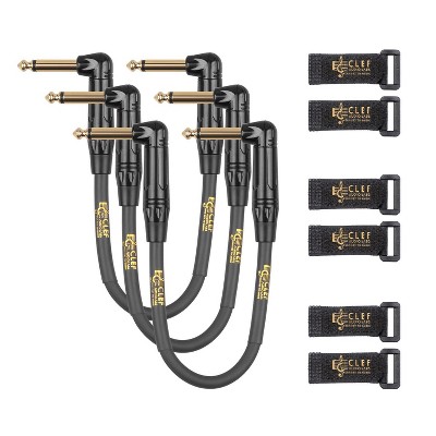 Clef Audio Labs 6.35mm TS to 6.35mm TS Angled to Angled, Black Zinc Alloy Shell/PVC Jacket -6IN-3PK
