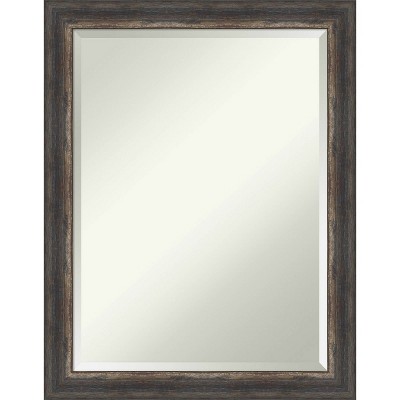 Amanti Art 22"x28" Bark Rustic Char Narrow Framed Wall Mirror Brown : Beveled Glass, Polystyrene Frame, Wall Mount