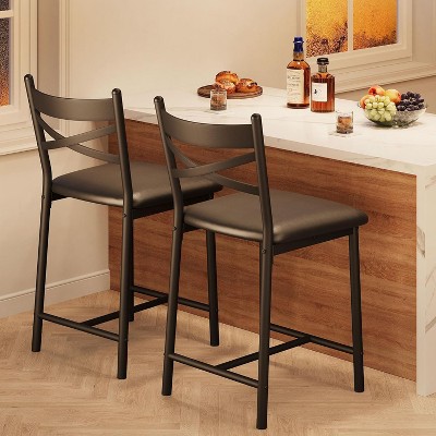 22.4" Bar Stools, Set of 2 Bar Chairs with X-Shaped Back Thick Cushion, Counter Height Barstools for Dining Room, Kitchen, Counter
