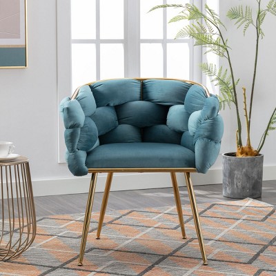 Modern Velvet Accent Chair, Tufted Upholstered Barrel Armchair with Gold Metal Legs, Soft Padded Vanity Chair for Living Room or Bedroom – Cuddlewood
