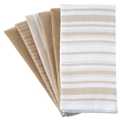 Lux Decor 6-Pack Kitchen Towels 100% Cotton Ultra Absorbent 16x26-Inch Rectangular Towel Set with Solid & Assorted Designs for Home Kitchen