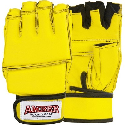 Amber Fight Gear Premium Leather Grappling Gloves – Enhanced Grip, Wrist Support, Breathable Comfort for MMA & Clinch Fighting, Yellow, Small