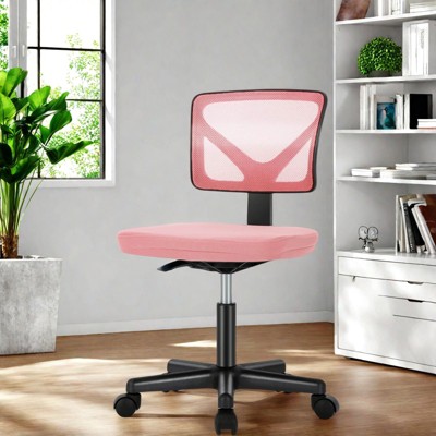 Sevobal Task And Office Chairs Low-Back Mesh Armless Office Chair, Swivel Rolling Chair No Arms With Lumbar Support, Pink, 16.5"*17.9"*34.8"