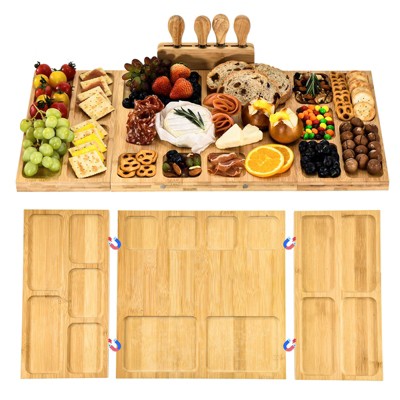 Unique Bargains Bamboo Magnetic Extra Large Portable Cheese Servers