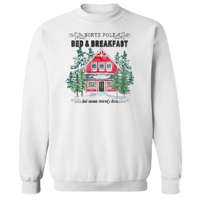 Rerun Island Men's Christmas North Pole Bed & Breakfast Long Sleeve Graphic Cotton Sweatshirt