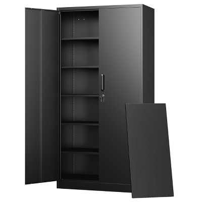 Lockable Metal Storage Cabinet 2-Door 5-Shelf, Mlezan Heavy Duty Garage Cabinet for Home/Office/Gym