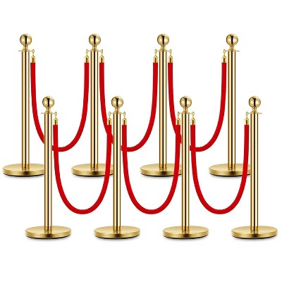 COZONY Metal Fence Posts, U-Channel No-Dig Steel Stakes for Garden Yard Farm, Heavy Duty Outdoor Fencing,Two Packs,3 Poles with 2 Red Velvet Ropes