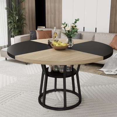 Round Dining Table for 4-6, 47.2" Farmhouse Kitchen Table with Storage, Circle Dinner Tables