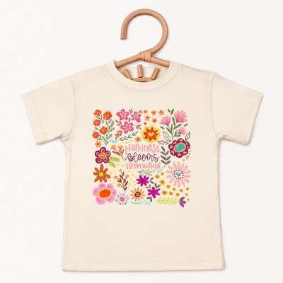 The Juniper Shop Happiness Blooms From Within Toddler Short Sleeve Tee - 5T - Cream