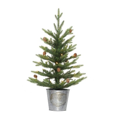 2ft Puleo Pre-Lit Tabletop Artificial Christmas Tree in Metal Pot Clear Lights