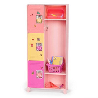 Our Generation School Spirit Pink Locker & Supplies Accessory Set for 18" Dolls: 24 Pieces Set with Pencil, Marker, Storage Baskets