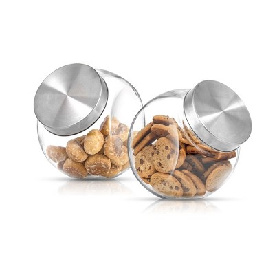 JoyFul Round Glass Cookie Jar with Airtight Lids - 67 oz Candy Jar, Dog Treat Container, Laundry Detergent Container - Set of 2
