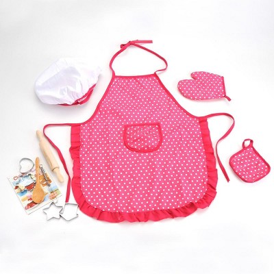 JuzToys Kids Cooking & Baking Toy Set with Chef Outfit – Chef Hat, Apron, Cookbook, Dress Up Clothes for Pretend Play – Pink