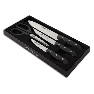 Arcos Knife Set: Stainless Steel Blades, Polypropylene Handles, Includes Shears & 3 Knives, Hand Wash, 10-Year Warranty