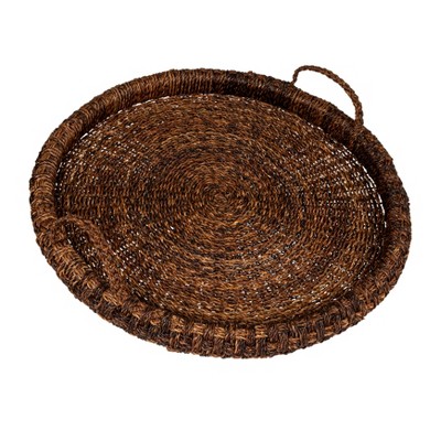 Storied Home Artisanal Bankuan Braided Tray with Handles, Dark Brown