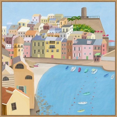30" x 30" VernazzaItaly by Carla Daly Framed Canvas Wall Art Print - Amanti Art: Coastal City, Modern Decor
