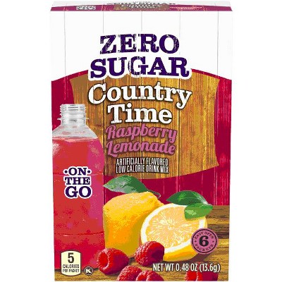 Country Time Zero Sugar Raspberry Lemonade Sugar Free Drink Mix Singles, 6 ct On-the-Go Packets (Pack of 3)