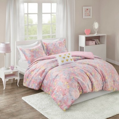 Gulches 3 Piece Twin/Twin XL Metallic Printed Plush Comforter Set with Throw Pillow