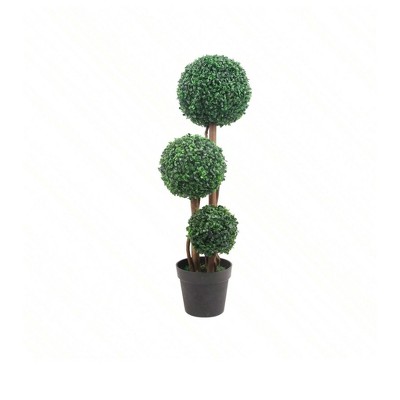 35 Inch Artificial Triple Ball Boxwood Topiary Tree  Fake Boxwood Topiary Ball Trees  Milan Grass Ball Trees for Indoor and Outdoor Home Decor Decora