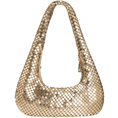 Afashor Womens Metallic Evening Bag Cute Hobo Handbag Fashion Shiny Moon-shaped Shoulder Purse Golden