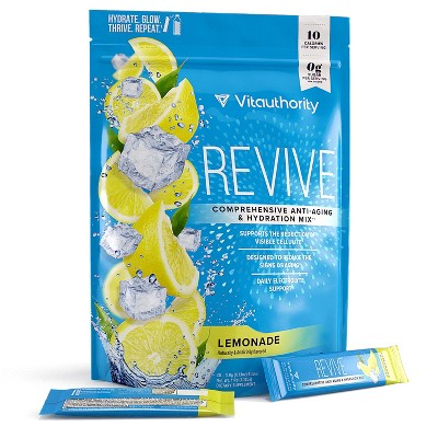 Revive Anti-Aging and Hydration Mix, Sugar-Free Electrolytes Powder Packets with Collagen for Women, Lemonade Flavored Powder, Vitauthority, 30ct