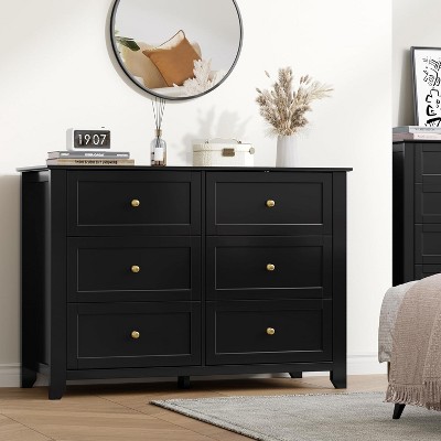 5 Chest Drawer Dresser, Modern and Stylish Dresser with Round Handle, Wood Storage Organizer with Ample Storage Space for Bedroom, Living Room, Black