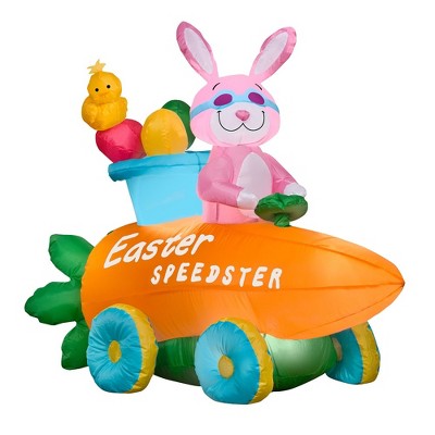 54" Inflatable Bunny in a Carrot Roadster Yard Decoration - National Tree Company